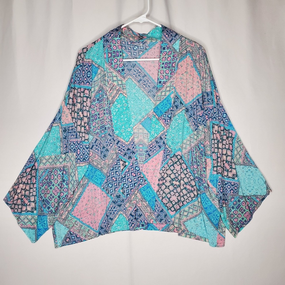 Gap Pastel Patchwork Kimono‎ Coverup Womens XL Large Pink Blue Swiftie Fairy
